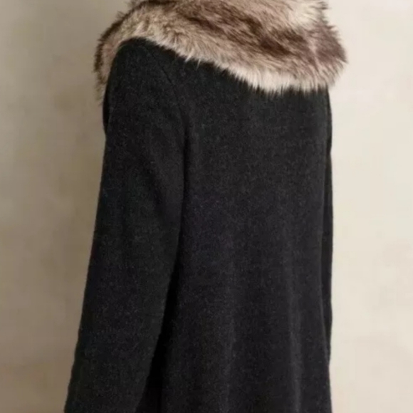MOTH for Anthropologie heathered slate Wool sweater jacket cardigan fur collar - Picture 5 of 12